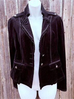 White House Black Market Black Velvet Ruffle-Trim Blazer